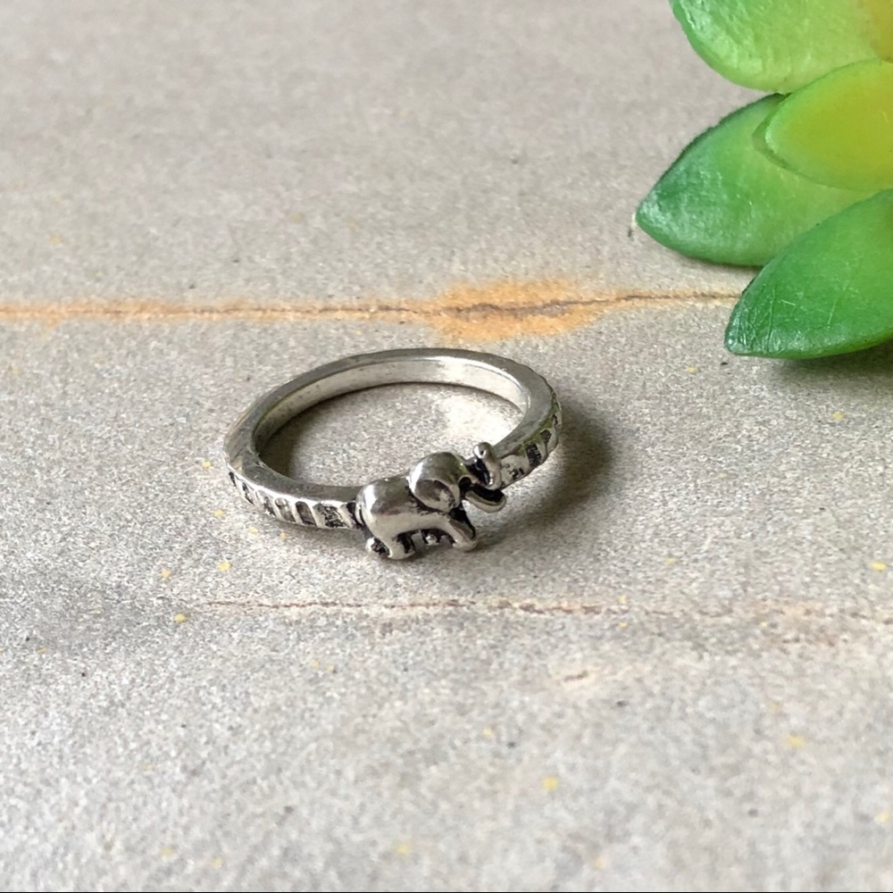 Tiny Dainty Silver Elephant Minimalist Boho Ring 7 - Picture 6 of 8